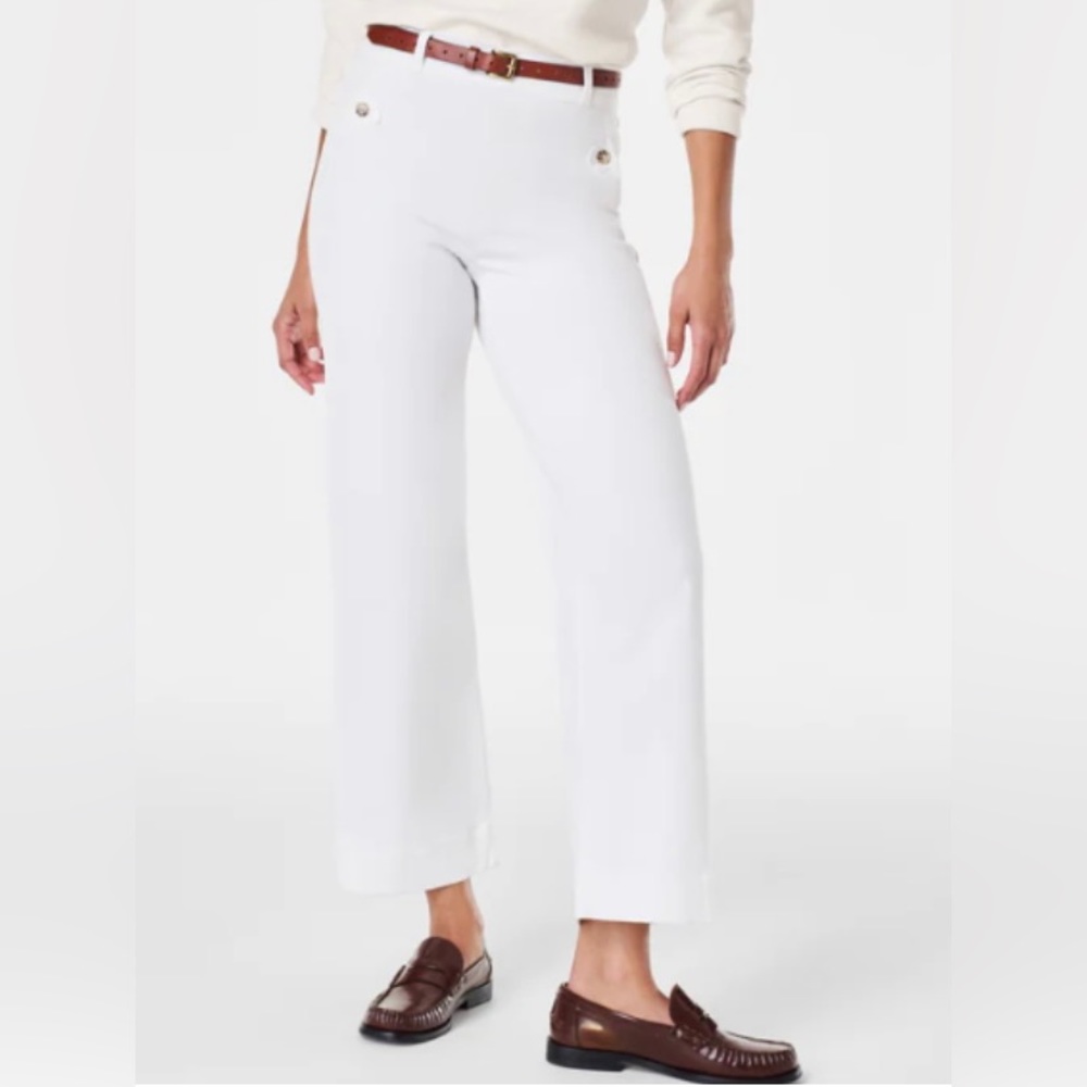 Stretch Twill Cropped Wide Leg Pant, White, Medium
